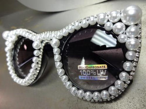 Pearl & Rhinestone Embellished Cat Eye Sunglasses