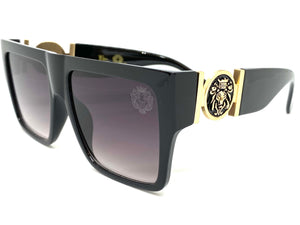 Men's Classy Elegant Luxury Designer Style SUNGLASSES Black Frame with Gold Medallion 4055