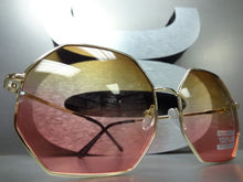 Metal Hexagon Frame Sunglasses- Brown & Pink Lens