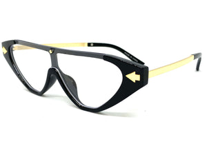 Classy Contemporary Futuristic Modern Shield Style Clear Lens EYE GLASSES Black & Gold Frame 96473