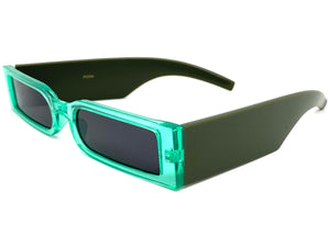 Futuristic Modern Retro Style SUNGLASSES Thin Rectangular Green Frame 80217