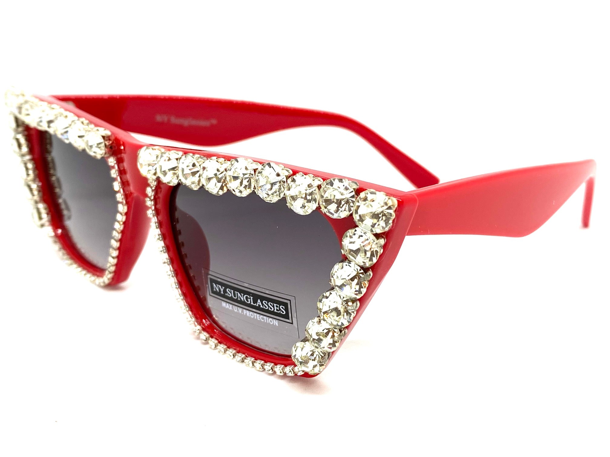 HOLLYWOOD Fashion Cat Eye Sunglasses / Shades / Sunnies w Red Bling Sp