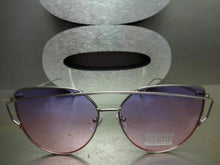 Trendy Cat Eye Sunglasses- Silver Frame/ Purple & Pink Lens