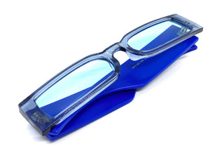 Futuristic Modern Retro Style SUNGLASSES Thin Rectangular Blue Frame 80217