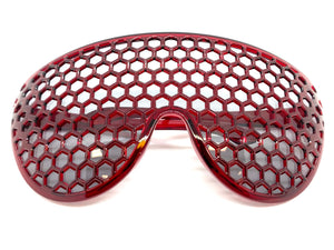 Oversized & Exaggerated Shield Style Party SUNGLASSES Huge Honeycomb Grid Lens 80144