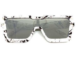 Oversized Luxury Modern Retro Shield Style SUNGLASSES Large Marble Frame 80165