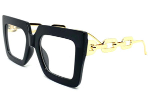 Women's Oversized Classic Vintage RETRO Style Clear Lens EYE GLASSES Large Black & Gold RX-Capable Optical Frame 9051