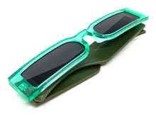 Futuristic Modern Retro Style SUNGLASSES Thin Rectangular Green Frame 80217