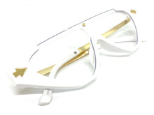 Classy Contemporary Futuristic Modern Shield Style Clear Lens EYE GLASSES White & Gold Frame 96473