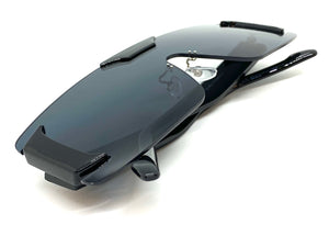 Futuristic Modern Retro Shield Style SUNGLASSES Large Black Frame Dark Lens 58794