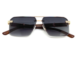 Men's Classy Elegant Luxury Designer Hip Hop Style SUNGLASSES Rose Gold & Faux Wooden Frame 96447