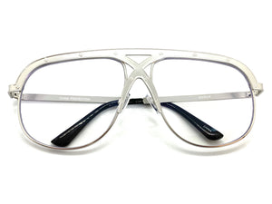 Oversized Exaggerated Retro Aviator Style CLEAR LENS EYEGLASSES Large Silver Frame 4533