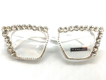 Women's Oversized Retro Cat Eye Style Clear Lens EYEGLASSES Large Funky Bling White Frame 2643