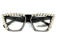 Women's Oversized Retro Cat Eye Style Clear Lens EYEGLASSES Large Funky Bling Black Frame 2643