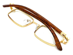 Men's Classy Elegant Luxury Modern CLEAR LENS EYEGLASSES Gold & Faux Wood Frame 7541