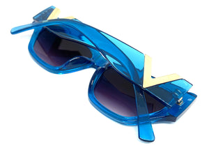 Exaggerated Modern Retro Cat Eye Style SUNGLASSES Funky Blue Frame E1678