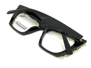 Women's Oversized Retro Cat Eye Style Clear Lens EYEGLASSES Large Funky Bling Black Frame 2643