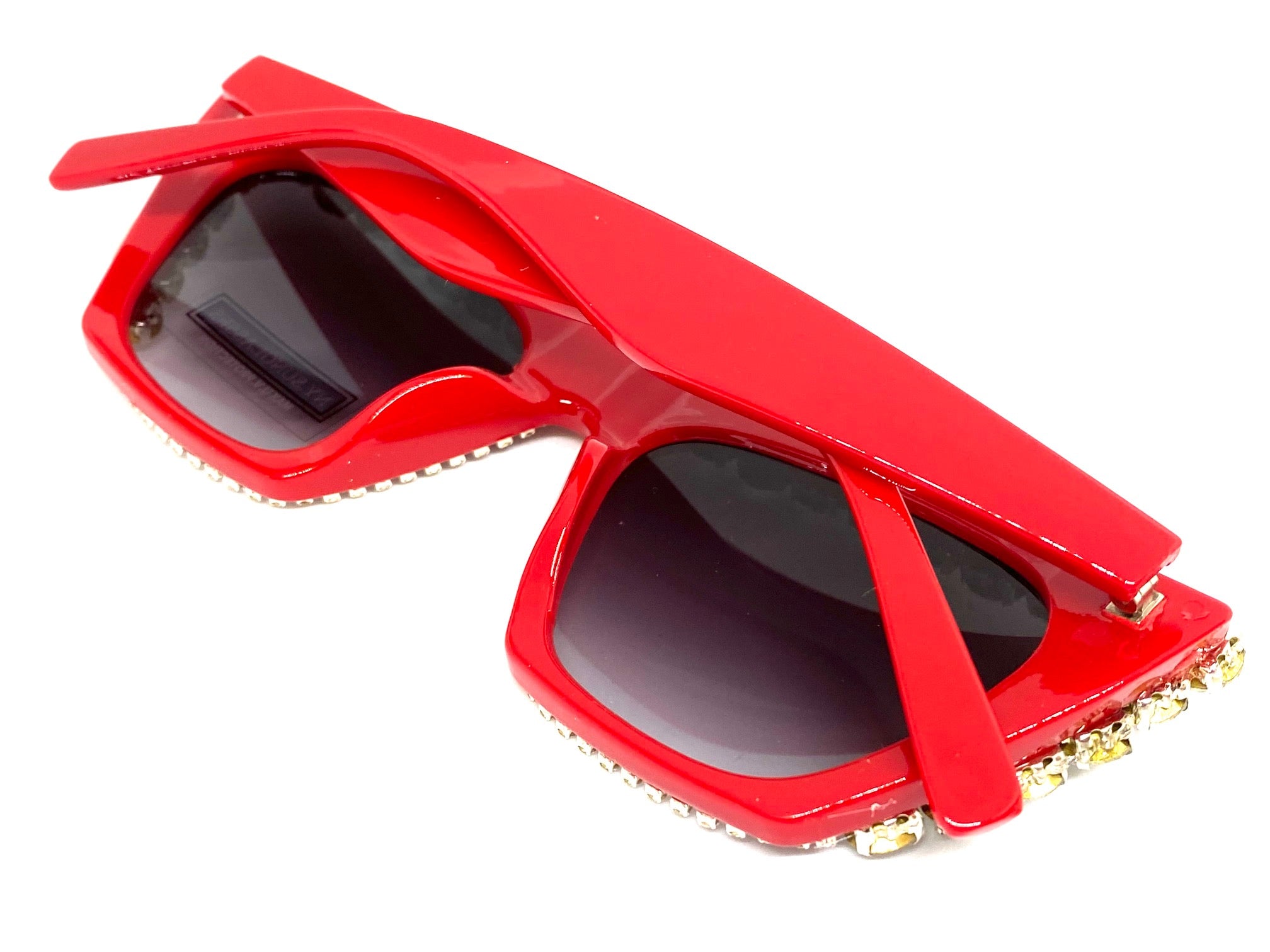 HOLLYWOOD Fashion Cat Eye Sunglasses / Shades / Sunnies w Red Bling Sp