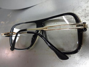 Retro Aviator Clear Lens Glasses- Black & Gold