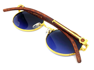Men's Classy Elegant Luxury Retro Hip Hop Style SUNGLASSES Round Gold & Wooden Frame E0892