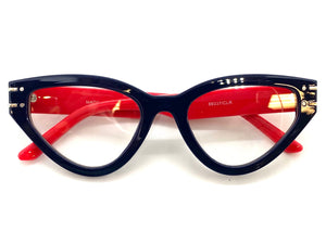 Women's Classic Modern RETRO Cat Eye Style Clear Lens EYE GLASSES Blue & Red RX-Capable Optical Fashion Frame 89337