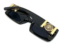 Men's Classy Elegant Luxury Hip Hop Style SUNGLASSES Black Frame with Gold Medallion 4378