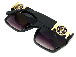 Men's Classy Elegant Luxury Designer Style SUNGLASSES Black Frame with Gold Medallion 4055