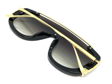 Oversized Classic Luxury Modern Retro Shield Style SUNGLASSES Large Black & Gold Frame 5177