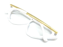 Classy Contemporary Futuristic Modern Shield Style Clear Lens EYE GLASSES White & Gold Frame 96473