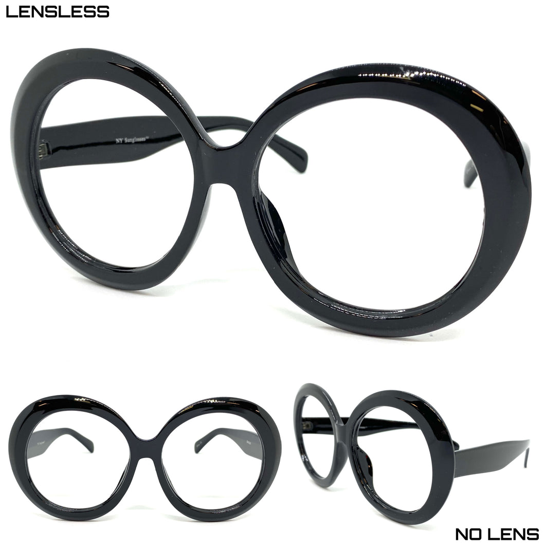 Oversized Classic Retro Style Large Square Black Lensless Eye Glasses- Frame Only NO Lens 9240