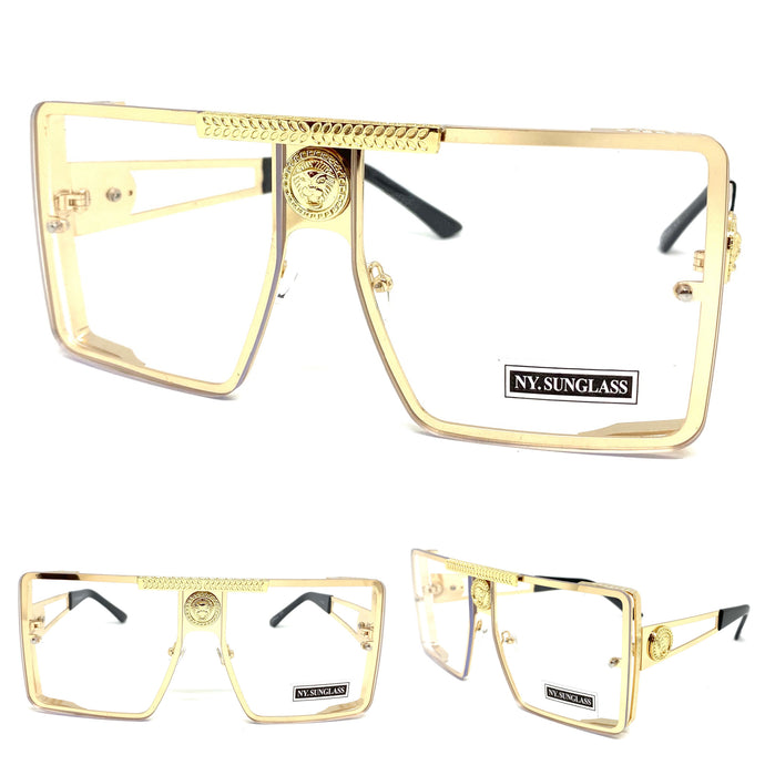 Oversized Luxury Retro Hip Hop Style Clear Lens EYEGLASSES Large Gold Frame 8173