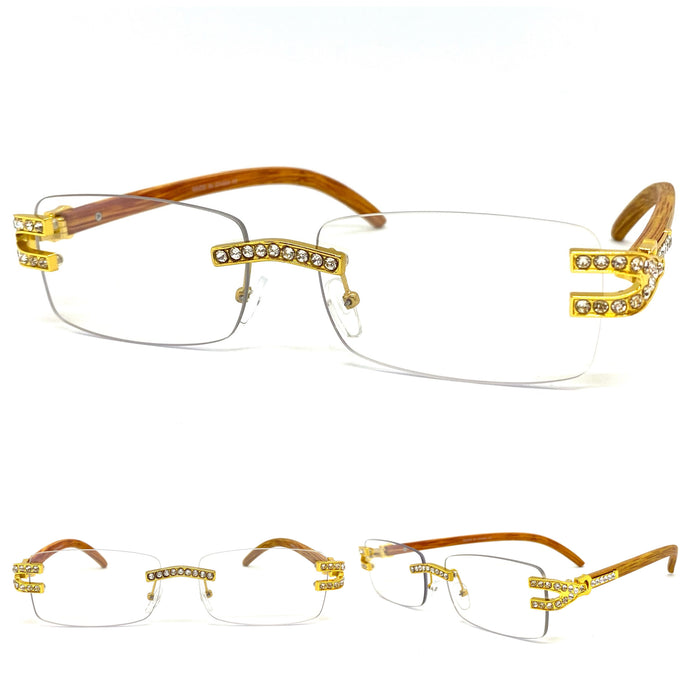 Men's Classy Elegant Luxury Retro Hip Hop Style CLEAR LENS EYEGLASSES Gold Frame E0592C