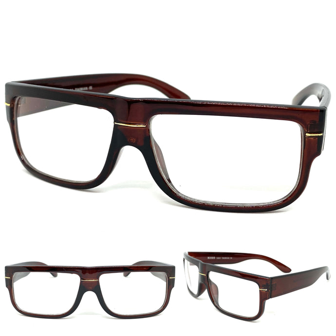 Men's Classic Vintage RETRO Style Clear Lens EYE GLASSES Thick Brown Frame 1221