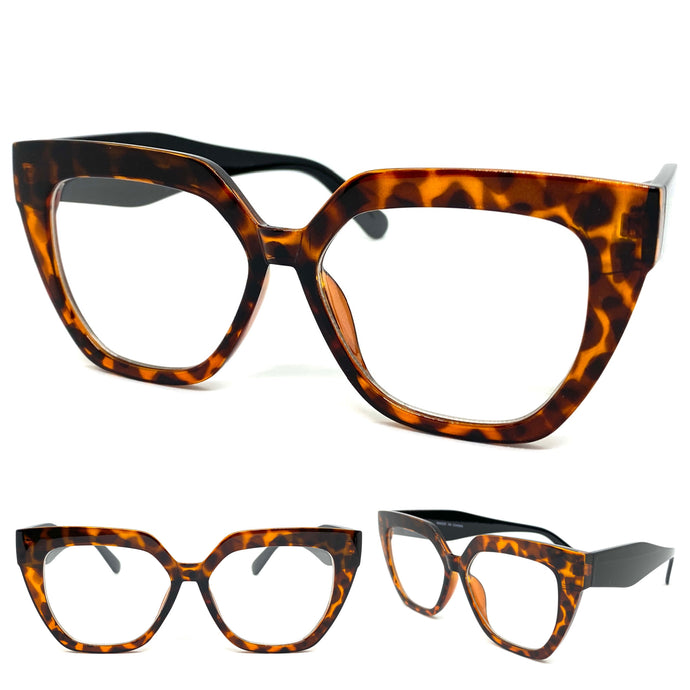 Oversized Exaggerated Retro Cat Eye Style Clear Lens EYEGLASSES Thick Tortoise Frame 81100