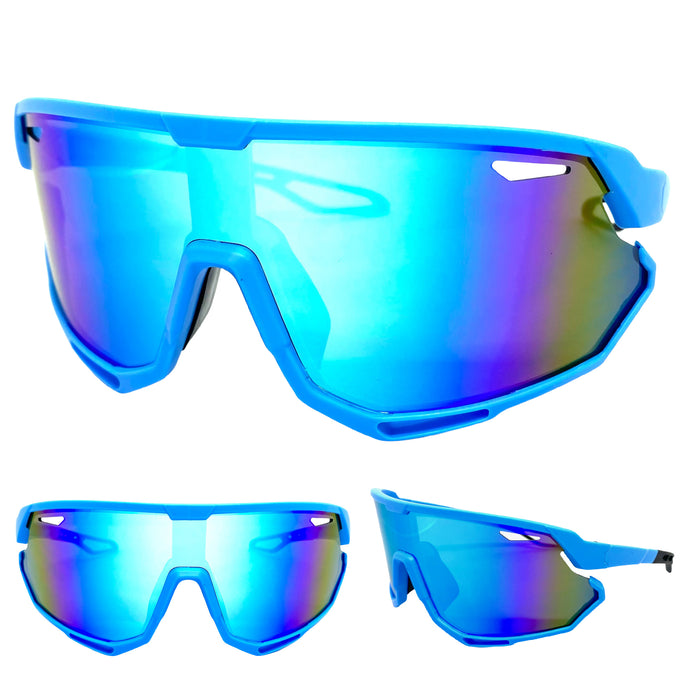 Oversized Retro Sporty Wrap Around Style SUNGLASSES Large Baby Blue Frame 5317