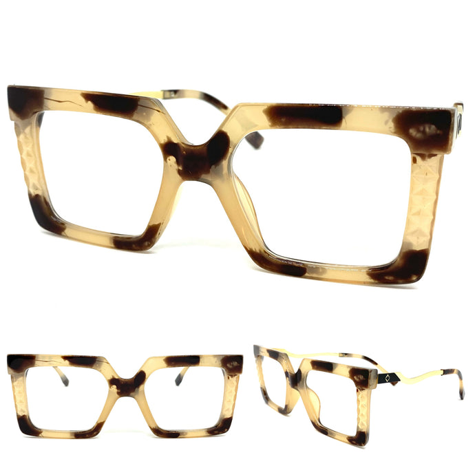 Classy Elegant Modern Retro Style Clear Lens EYEGLASSES Square Leopard & Gold Optical Frame - RX Capable 9386