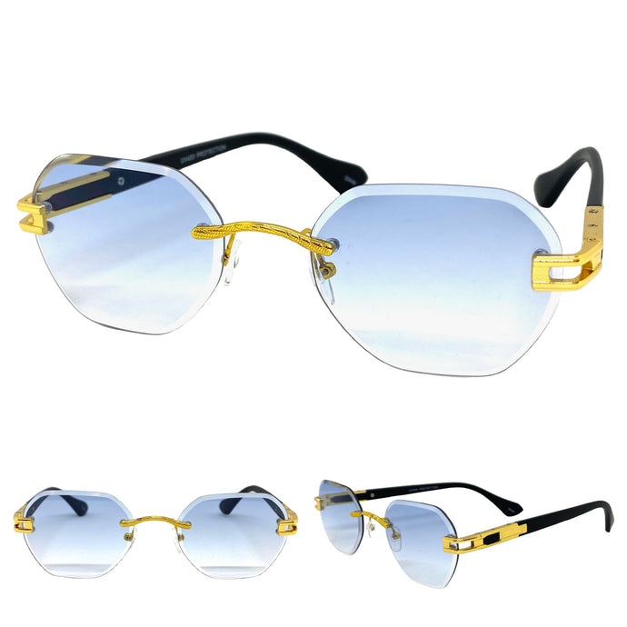 Men's Classy Elegant Retro Modern SUNGLASSES Gold Rimless Frame 5073