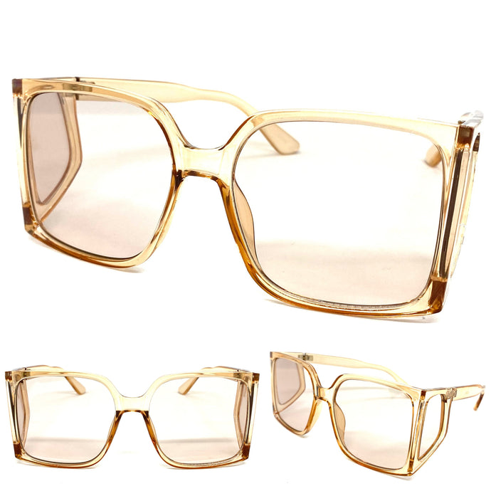 Oversized Classic Vintage Retro Style SUNGLASSES Large Square Nude Frame 80232