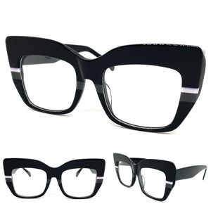 Oversized Exaggerated Retro Style Clear Lens EYEGLASSES Thick Black Optical Frame - RX Capable 3721