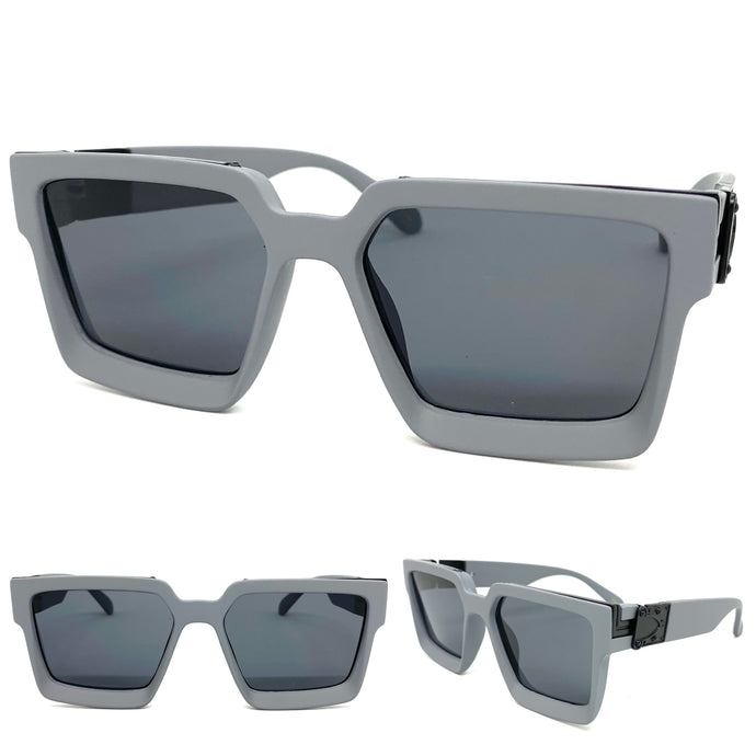 Classic Vintage Retro Style SUNGLASSES Large Square Matte Gray Frame 30462