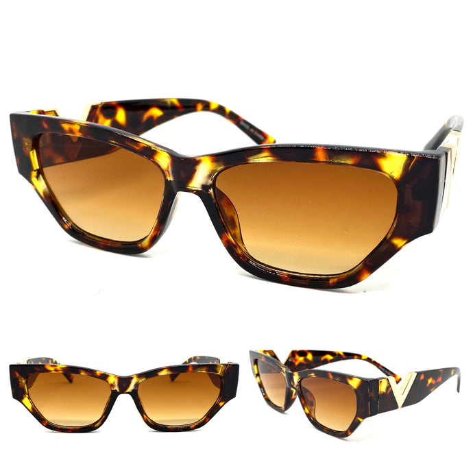 Exaggerated Modern Retro Cat Eye Style SUNGLASSES Funky Tortoise Frame E1678