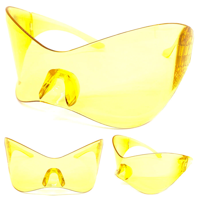 Oversized Exaggerated Modern Retro Face Shield Visor SUNGLASSES Huge Yellow Frame & Lens 80347