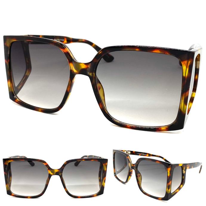 Oversized Classic Vintage Retro Style SUNGLASSES Large Square Leopard Frame 80232