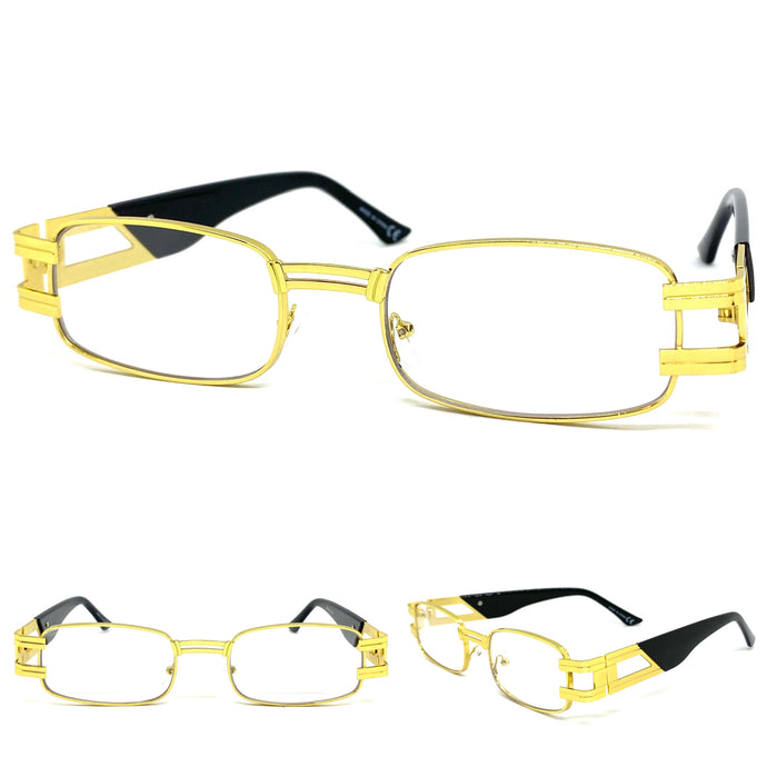 Men's Classy Elegant Luxury Retro Hip Hop Style CLEAR LENS EYEGLASSES Gold Frame E0630
