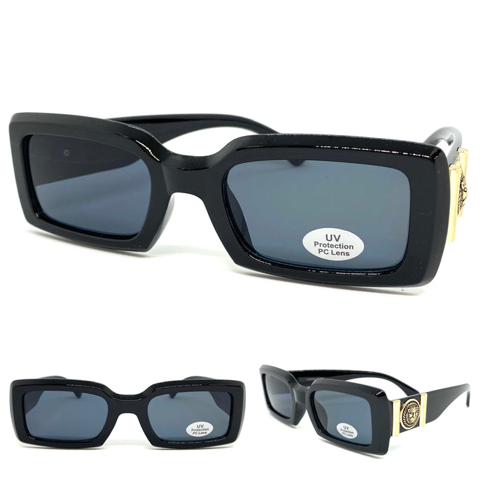 Men's Classy Elegant Luxury Hip Hop Style SUNGLASSES Black Frame with Gold Medallion 4378