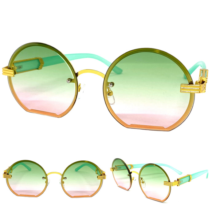 Classy Elegant Luxury Modern Retro Style SUNGLASSES Round Gold Frame 7523