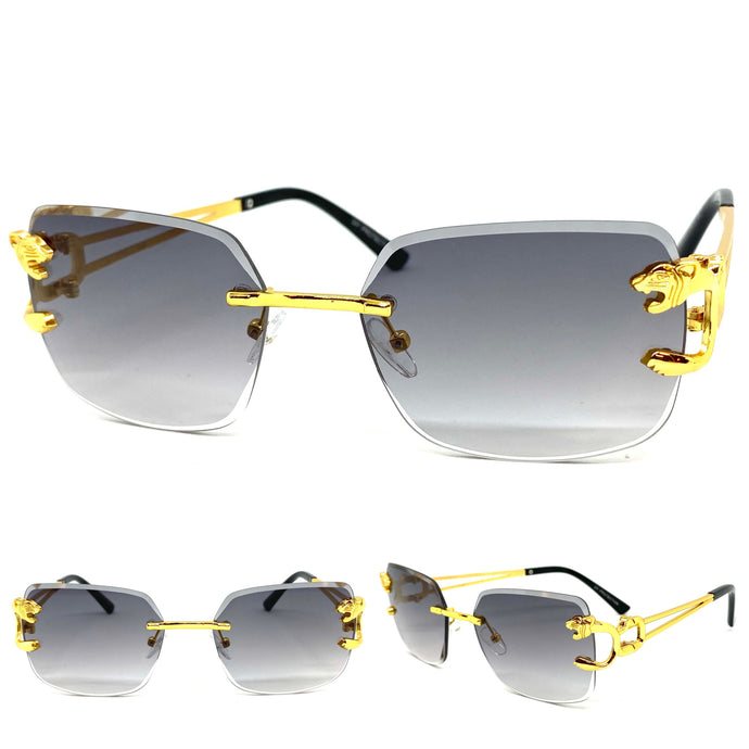 Men's Classy Elegant Luxury Modern Retro Style SUNGLASSES Rimless Gold Frame 27615