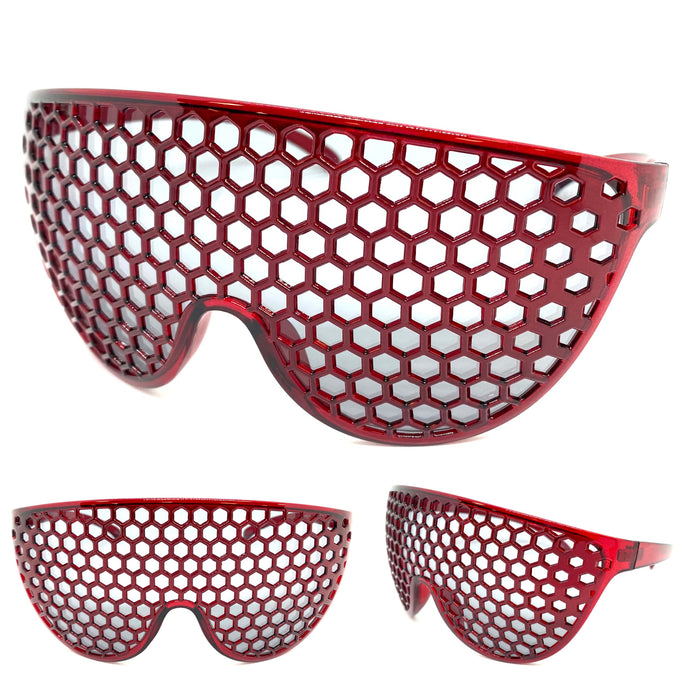 Oversized & Exaggerated Shield Style Party SUNGLASSES Huge Honeycomb Grid Lens 80144