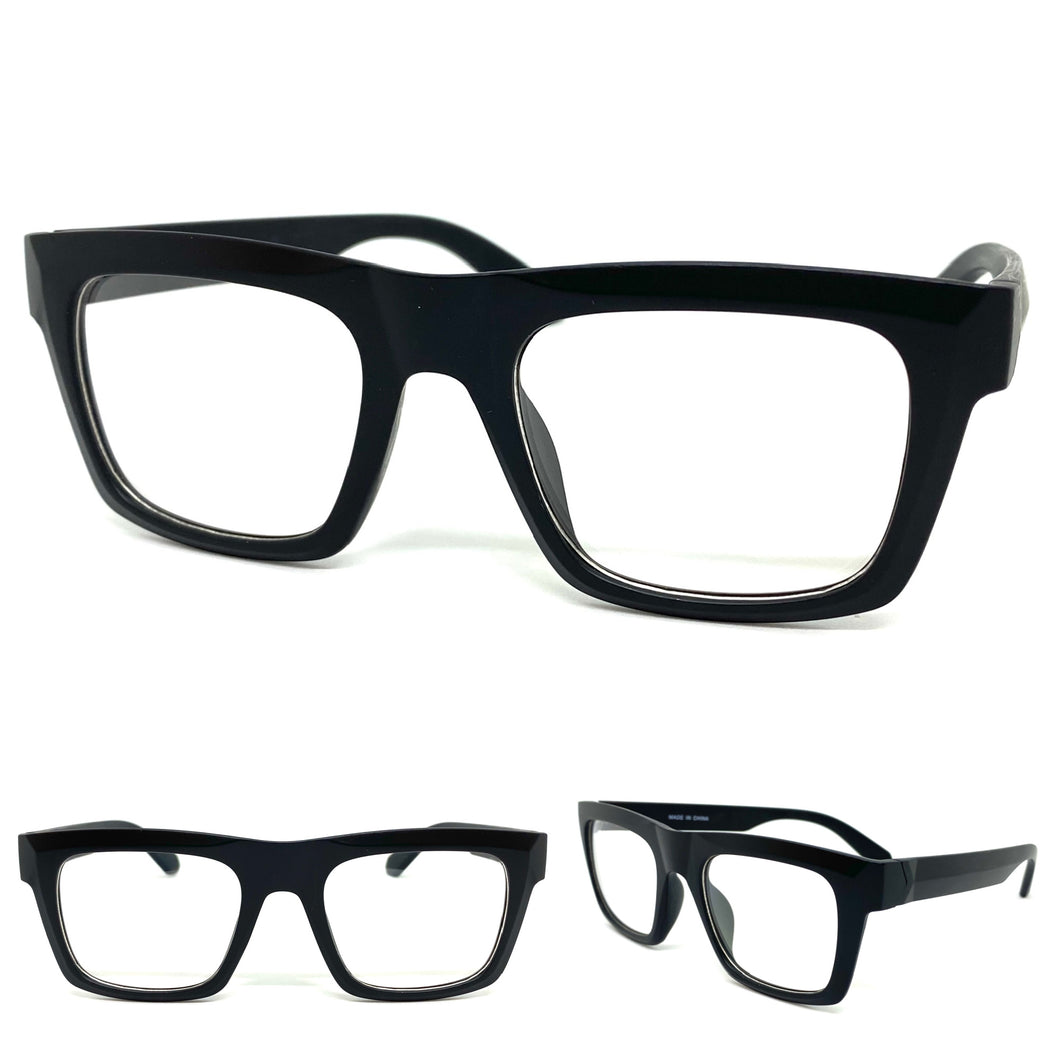 Classic Vintage Retro Style Clear Lens EYEGLASSES Black Optical Frame - RX Capable 81128