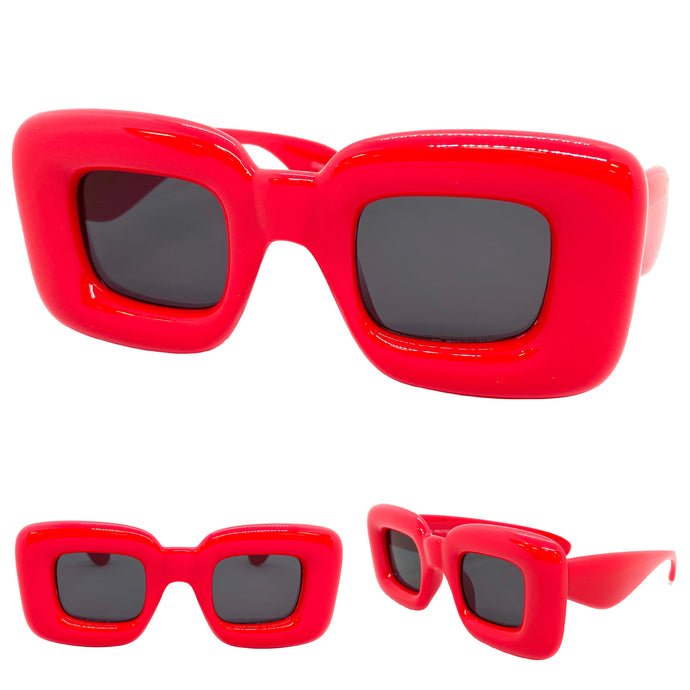 Oversized Modern Retro Style SUNGLASSES Super Thick Red Frame 80486